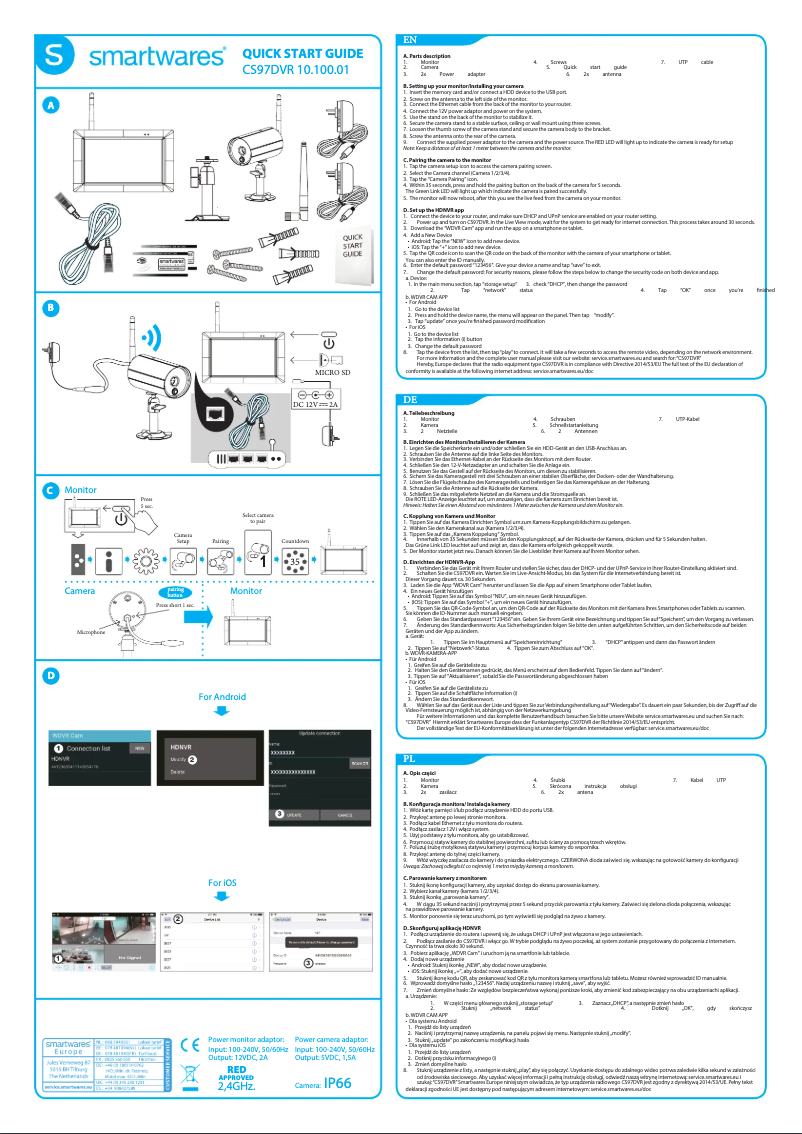 Page 1 de la notice Guide de démarrage rapide Smartwares C794IP