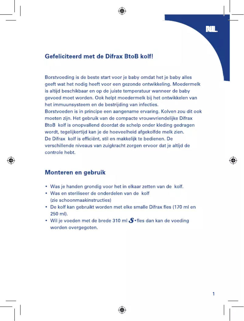 Page 1 de la notice Manuel utilisateur Difrax B2B