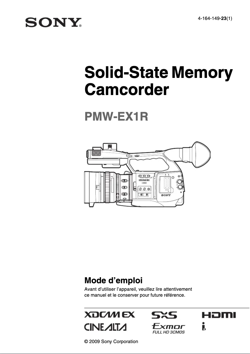 Page 1 de la notice Manuel utilisateur Sony PMW-EX1R