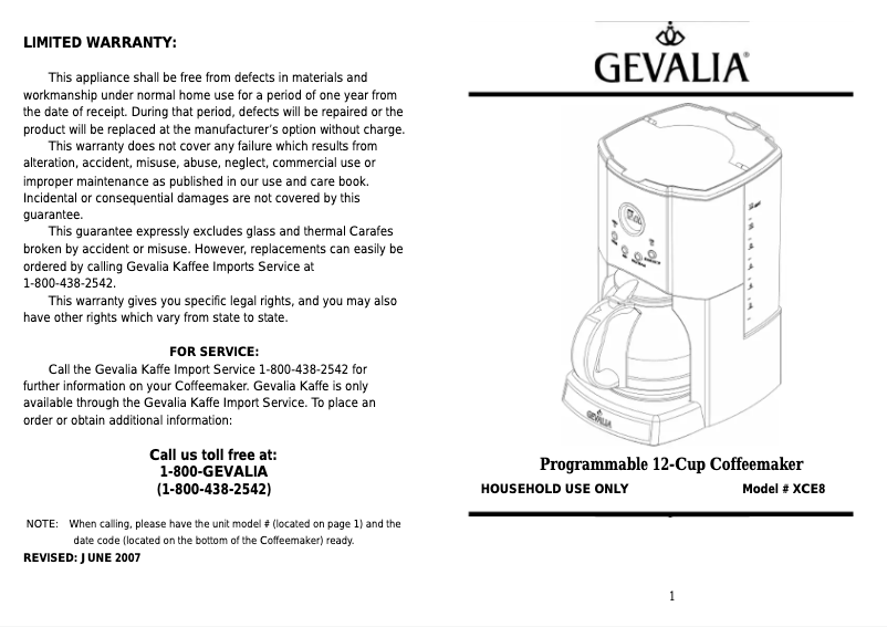 Página 1 del manual Manual de usuario Gevalia XCE8
