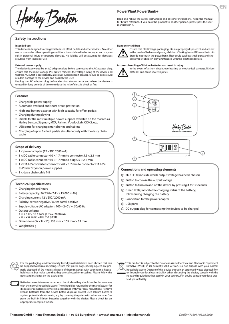 Page 1 de la notice Manuel utilisateur Harley Benton PowerPlant PowerBank+