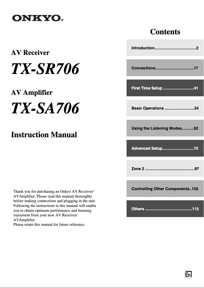 Page n°1 - Manuel utilisateur Onkyo TX-SR706