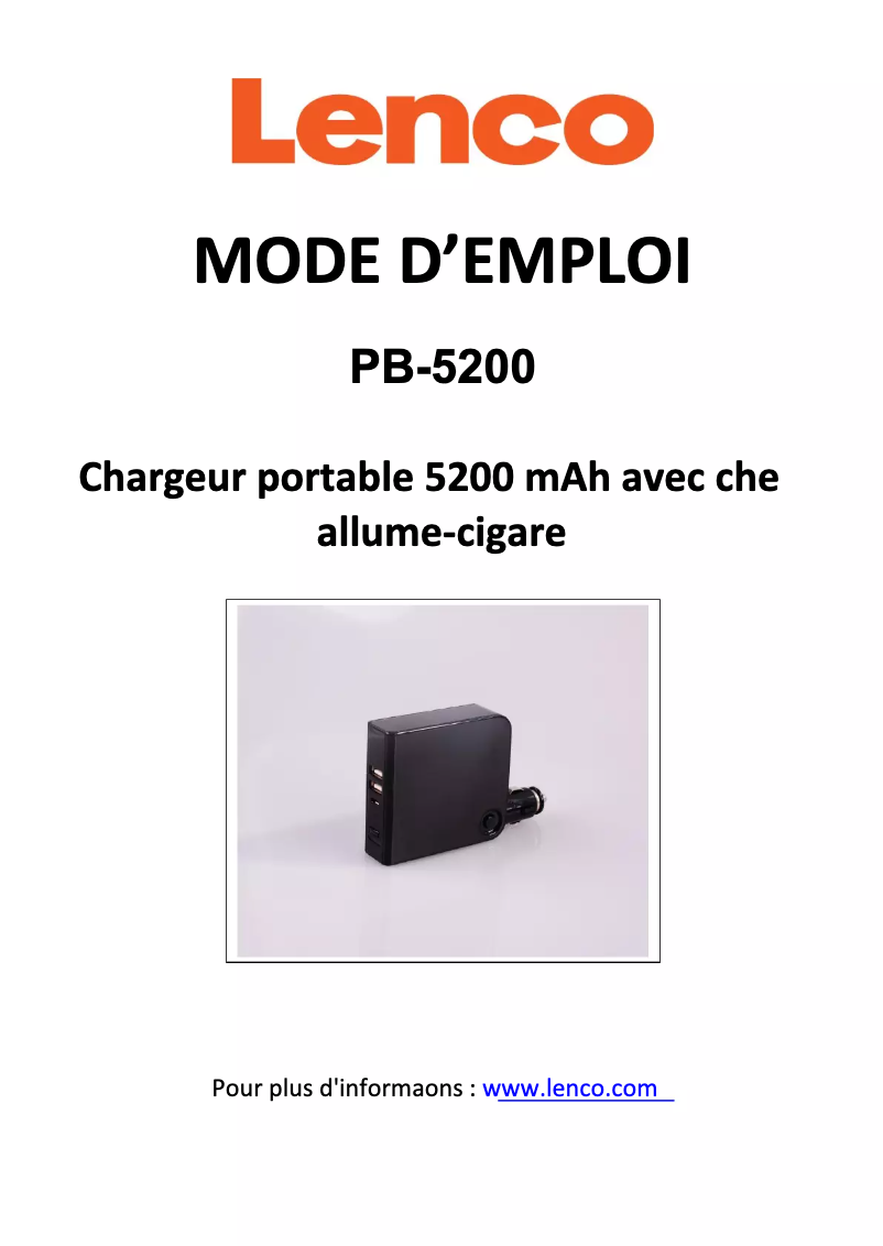 Page 1 de la notice Manuel utilisateur Lenco PB-5200