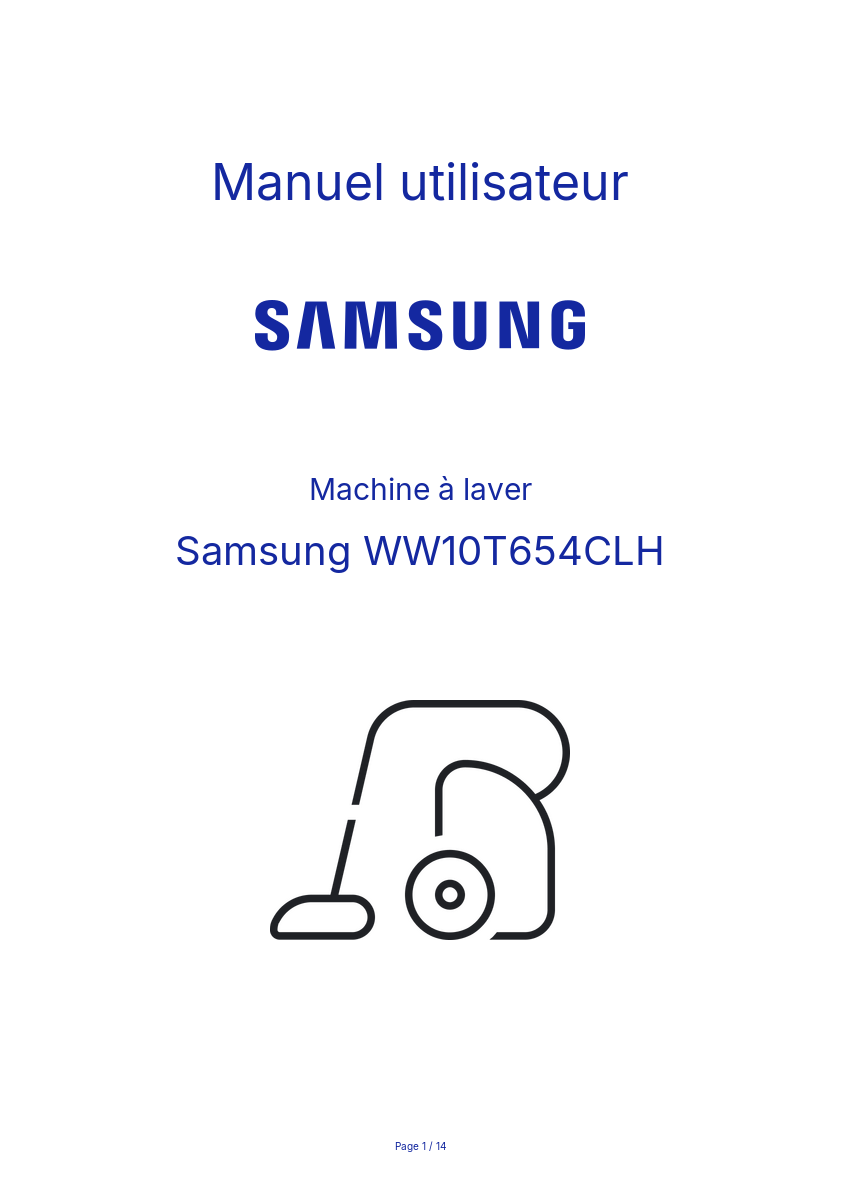 Page n°1 - Manuel utilisateur Samsung WW10T654CLH