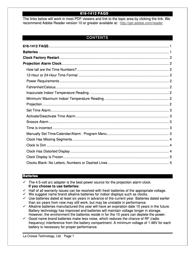 Página 1 del manual Preguntas frecuentes La Crosse Technology 616-1412