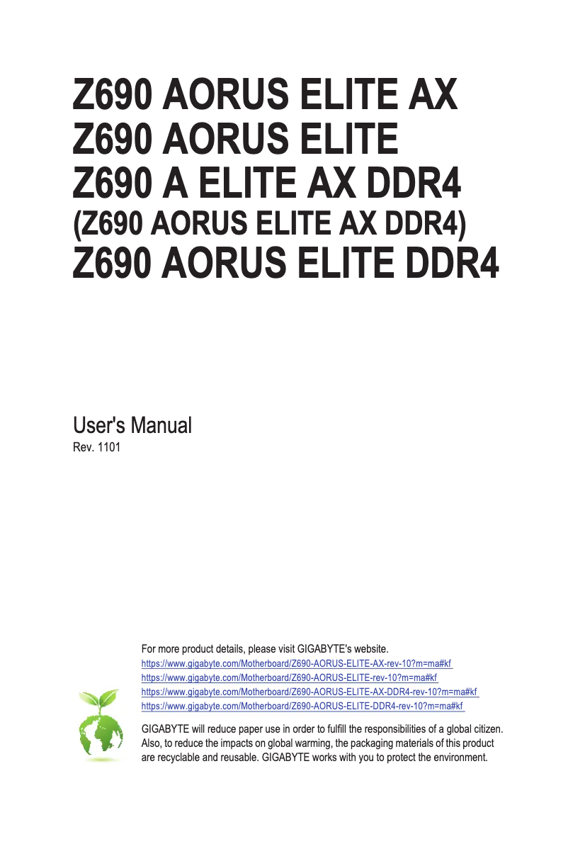 Page 1 de la notice Manuel utilisateur Gigabyte Z690 Aorus Elite AX