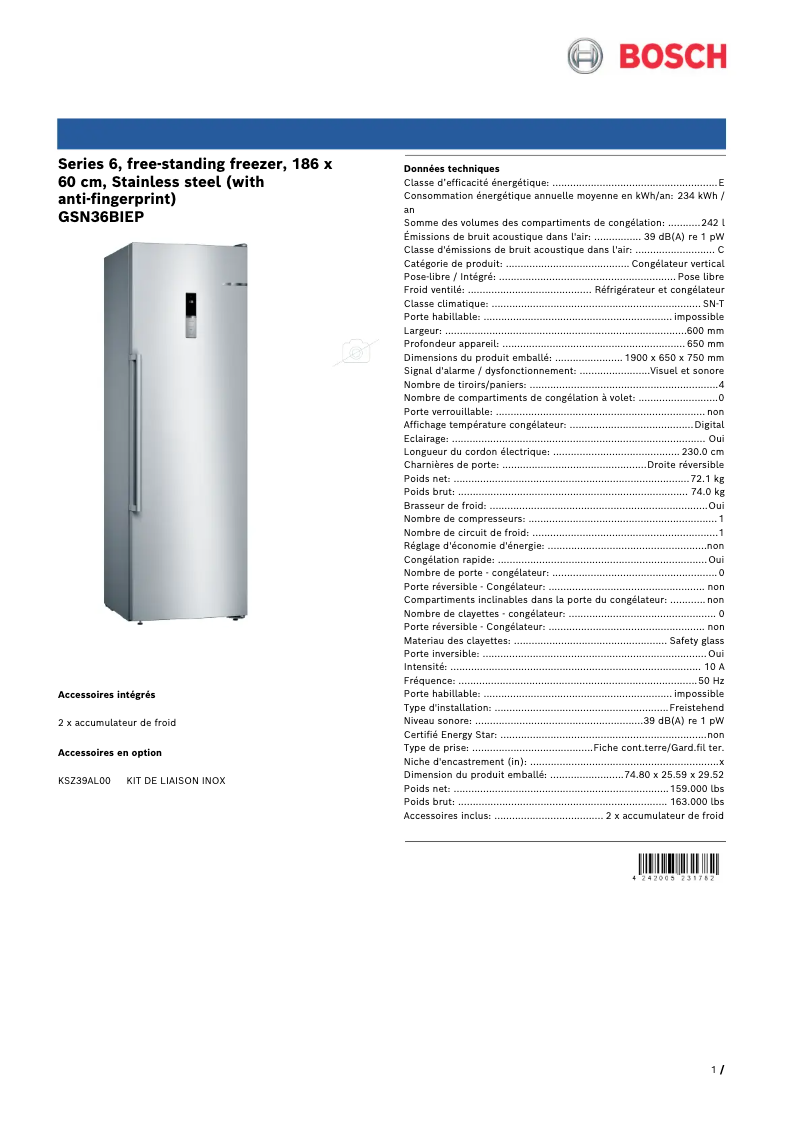 Página 1 del manual Ficha técnica Bosch GSN36BIEP