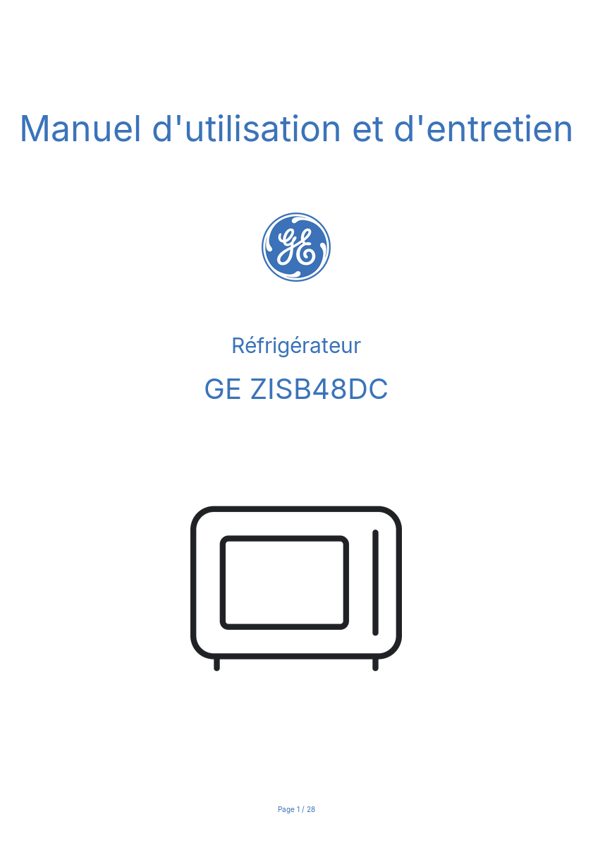 Page n°1 - Manuel d'utilisation et d'entretien GE ZISB48DC