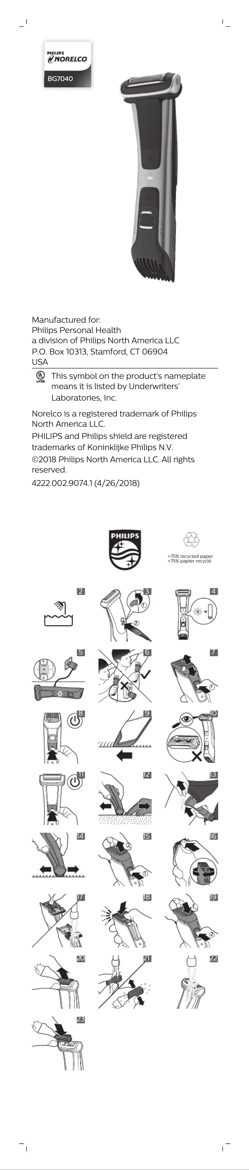 Page 1 de la notice Manuel utilisateur Philips BodyGroom BG7040