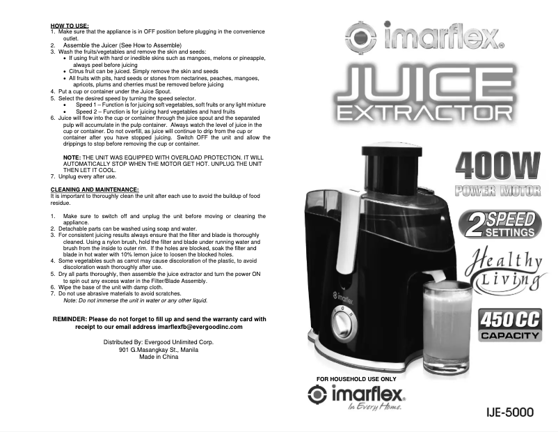 Página 1 del manual Manual de usuario Imarflex IJE-5000