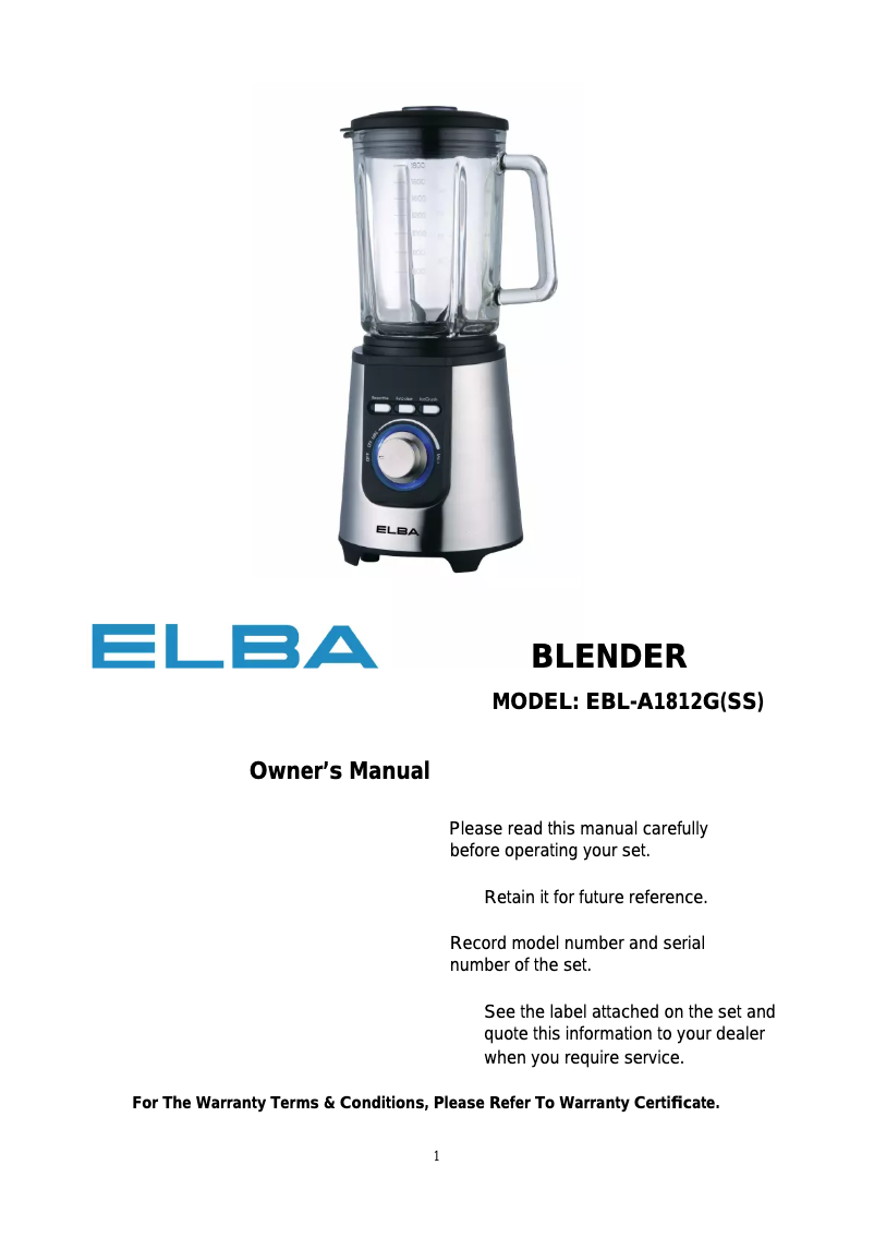 Page n°1 - Manuel utilisateur Elba EBL-A1812G