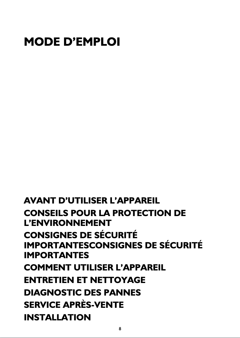 Page 1 de la notice Manuel utilisateur Whirlpool AKR 923