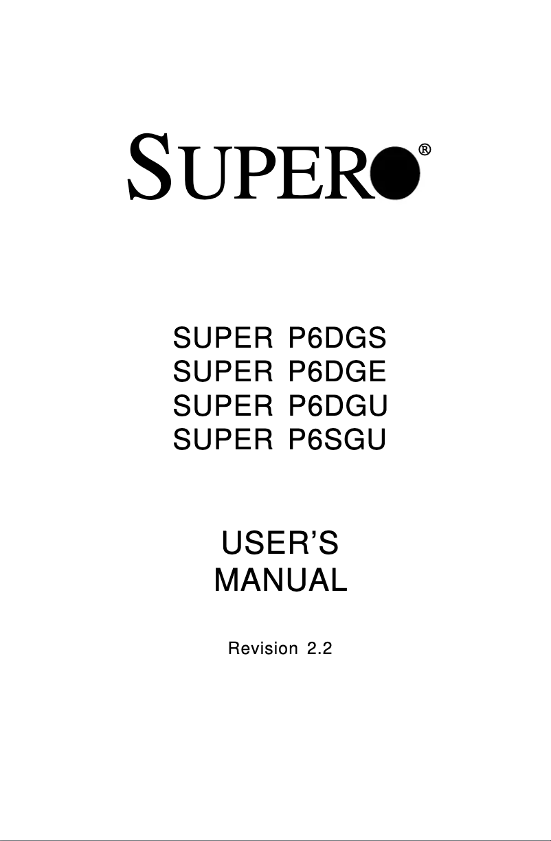 Page n°1 - Manuel utilisateur Supermicro P6SGU