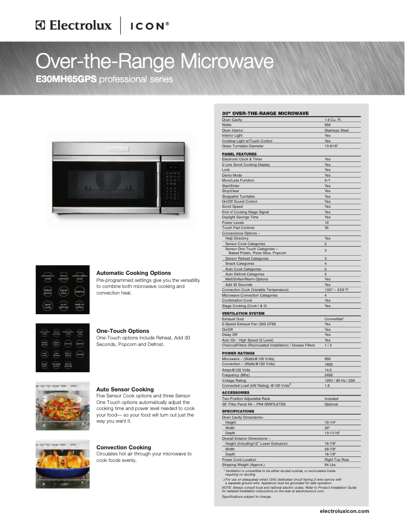 Page n°1 - Fiche technique Electrolux E30MH65GPS