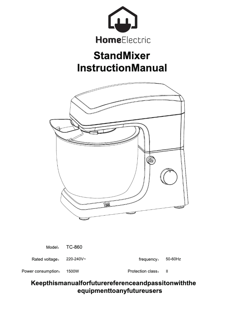 Page 1 de la notice Manuel utilisateur Home Electric TC-860