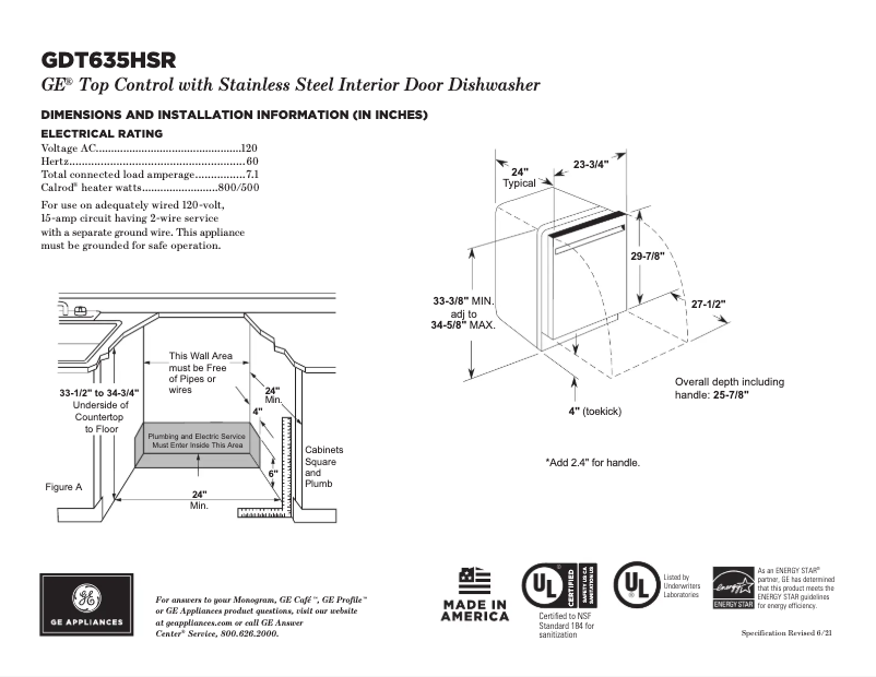 Page n°1 - Fiche technique GE GDT635HSRSS