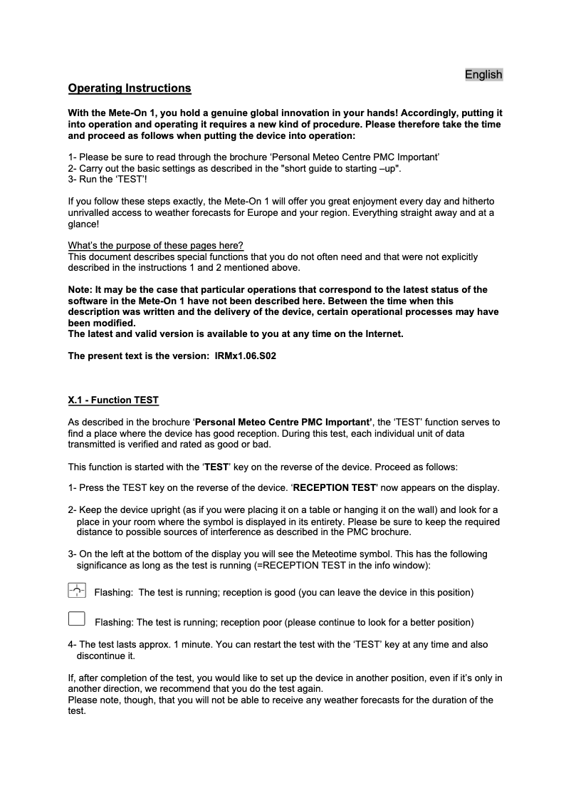 Image de la première page du manuel de l'appareil METE-ON 1