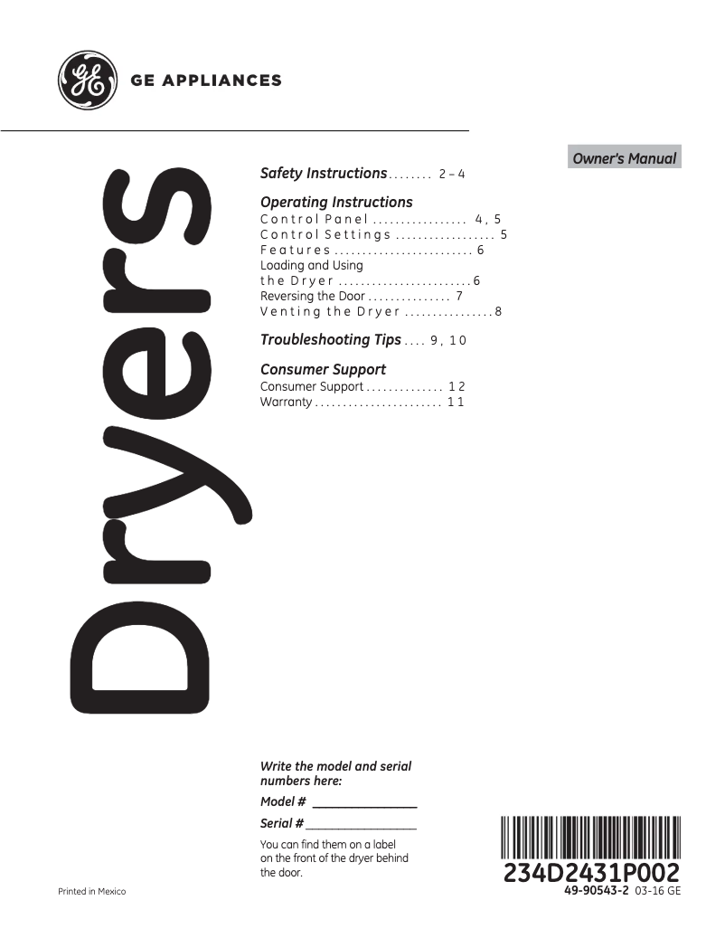 Image de la première page du manuel de l'appareil GTX42GASJWW