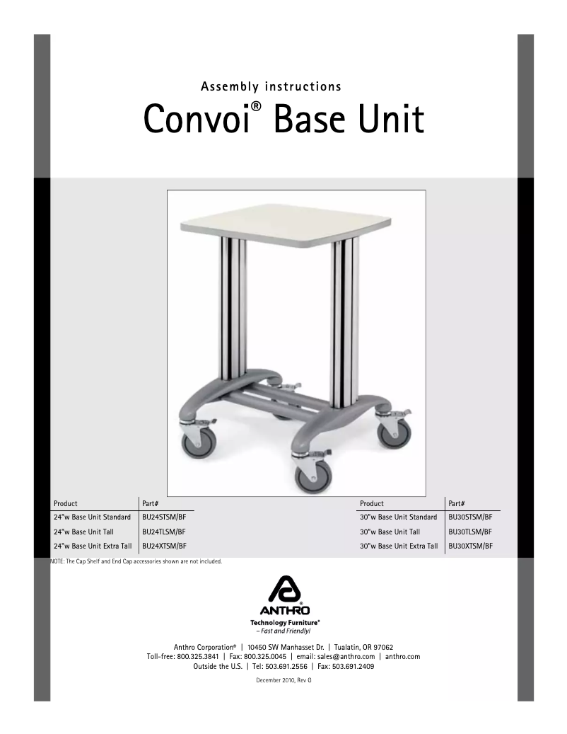 Page n°1 - Manuel utilisateur Anthro Convoi Extra Tall