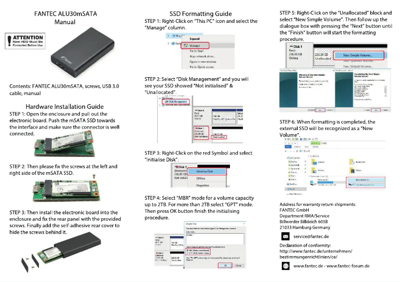 Image de la première page du manuel de l'appareil ALU30mSATA