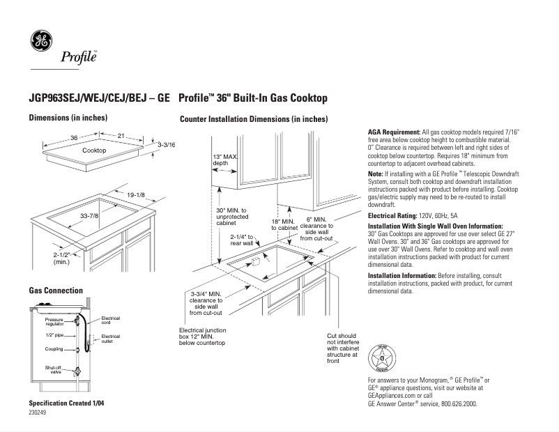 Page n°1 - Fiche technique GE Profile JGP963BEJBB