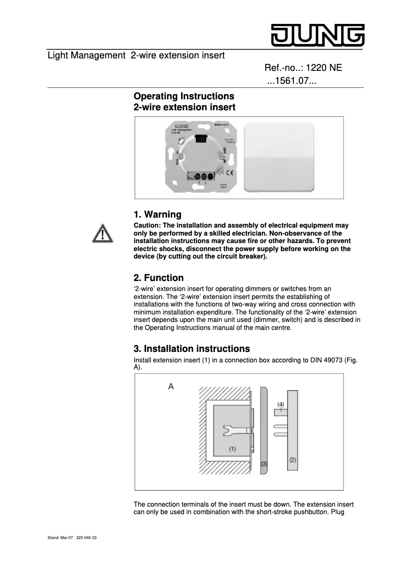 Page 1 de la notice Manuel utilisateur JUNG A1561.07MO