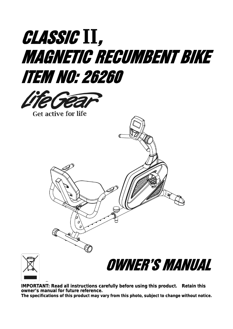 Page n°1 - Manuel utilisateur Life Gear Classic II 26260