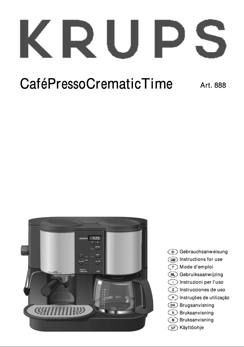 Page n°1 - Manuel utilisateur Krups CaféPresso Crematic Time 888