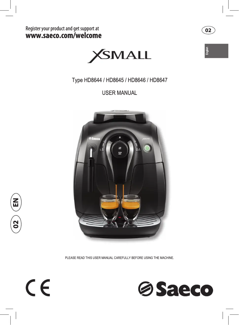 Image de la première page du manuel de l'appareil Saeco Xsmall HD8646