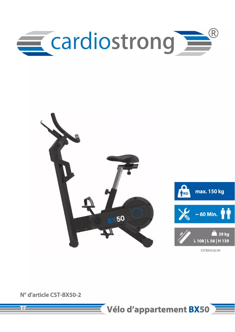 Page 1 de la notice Manuel utilisateur Cardiostrong BX50