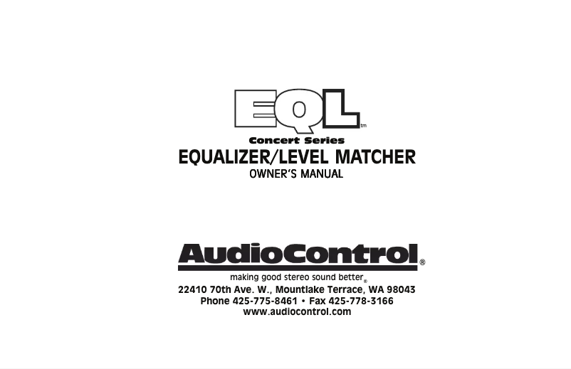 Page n°1 - Manuel utilisateur AudioControl EQL