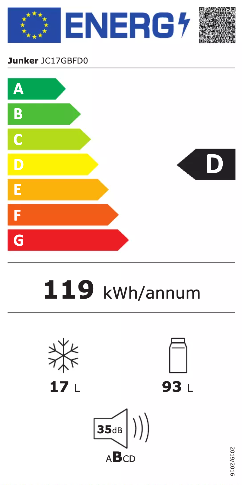 Page n°1 - Label énergétique Junker JC17GBFD0