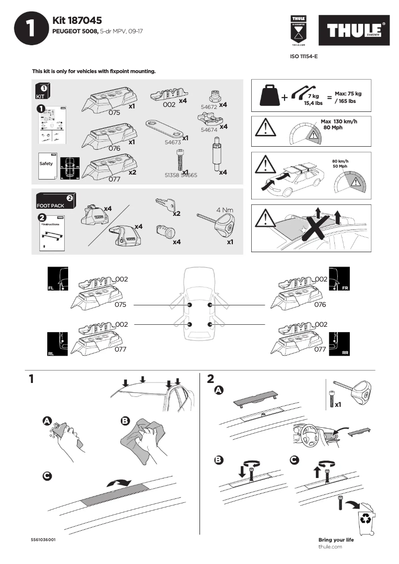 Page 1 de la notice Manuel utilisateur Thule Kit 187045