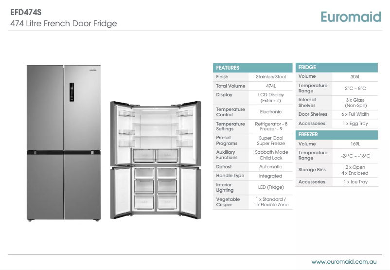 Page 1 de la notice Fiche technique Euromaid EFD474S
