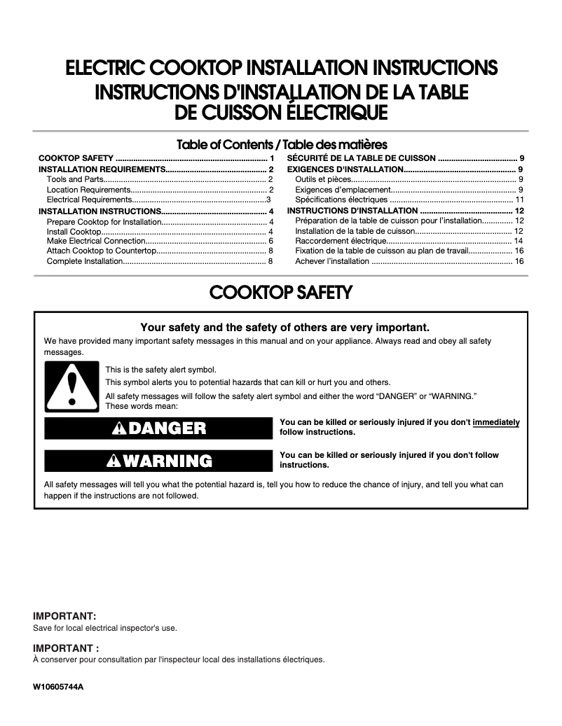 Page 1 de la notice Guide d'installation JennAir JEC3536BB