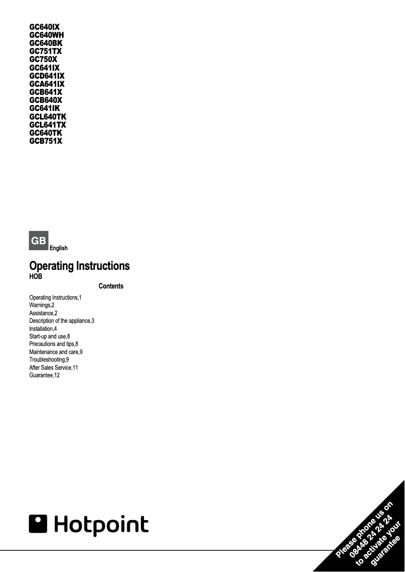 Page n°1 - Manuel utilisateur Hotpoint GCB640X