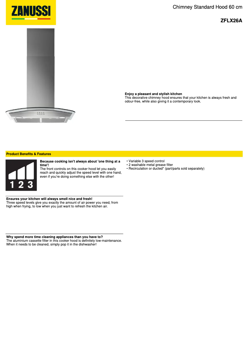 Page n°1 - Fiche technique Zanussi ZFLX26A