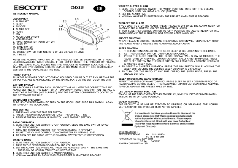 Image de la première page du manuel de l'appareil CMX 118 Lyte