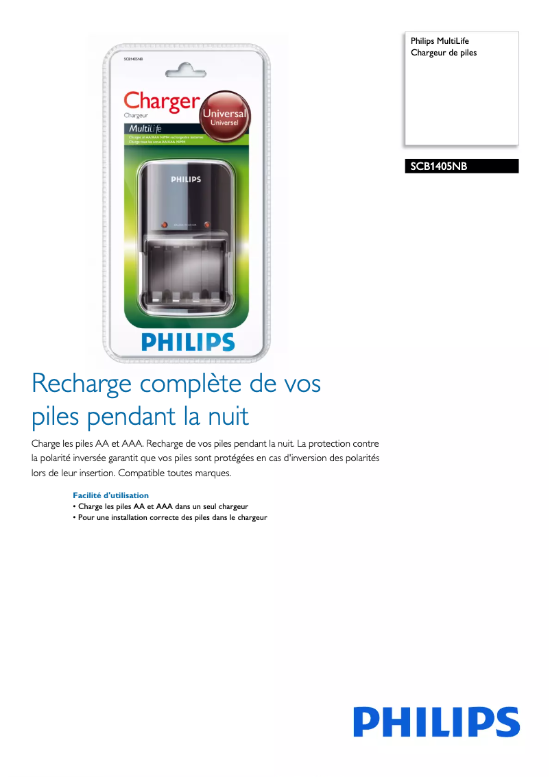 Page n°1 - Fiche technique Philips MultiLife SCB1405NB