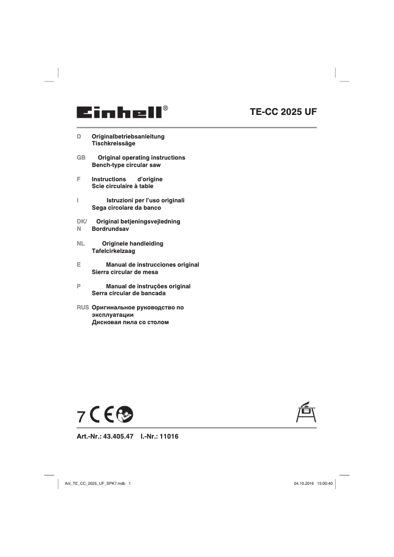 Page 1 de la notice Manuel utilisateur Einhell TE-CC 2025 UF