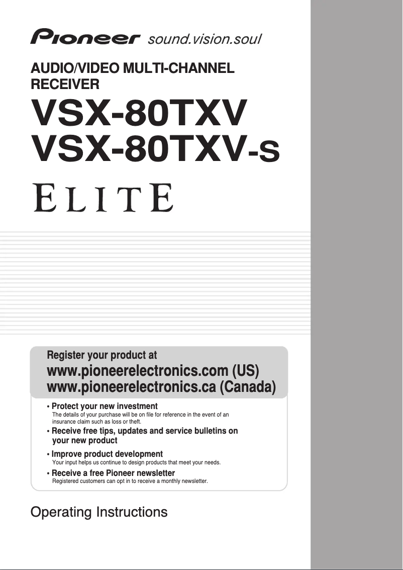 Page n°1 - Manuel utilisateur Pioneer Elite VSX-80TXV
