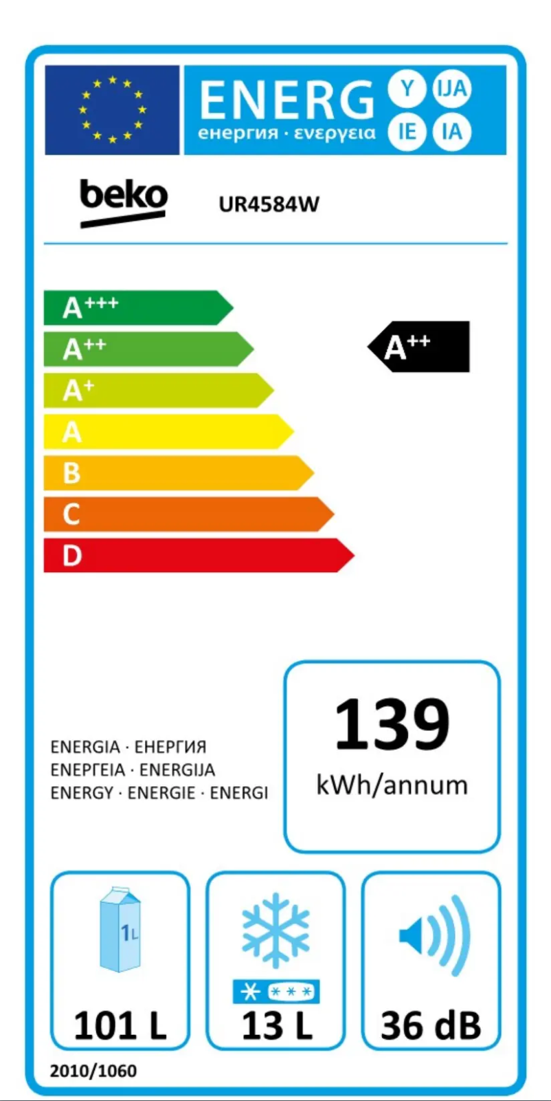 Page n°1 - Label énergétique Beko UR4584