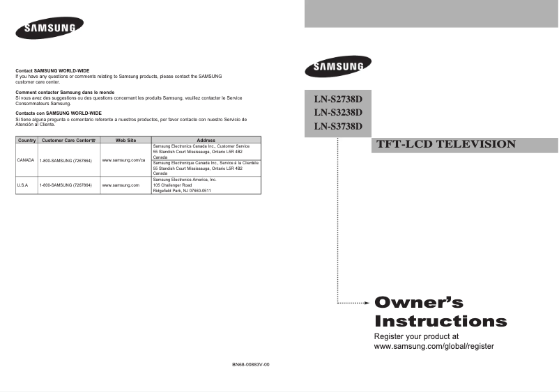 Page 1 de la notice Manuel utilisateur Samsung LN-S3238D
