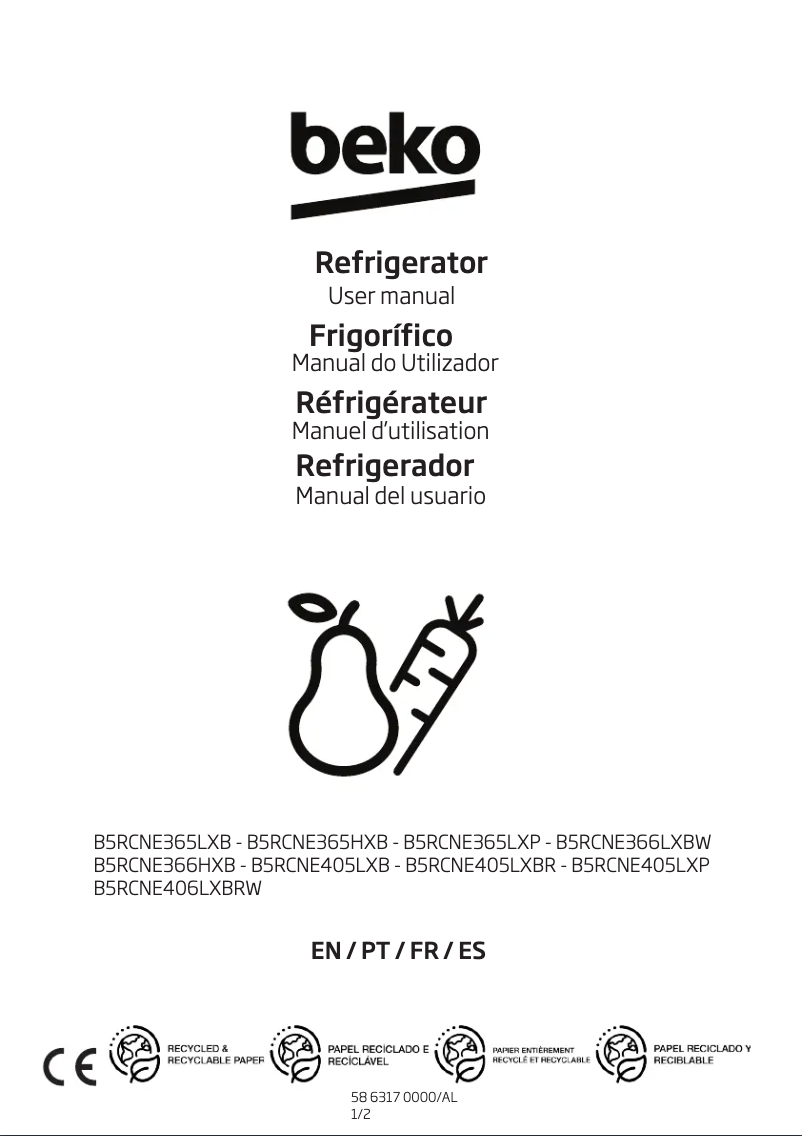 Page 1 de la notice Manuel utilisateur Beko B5RCNE365LXB