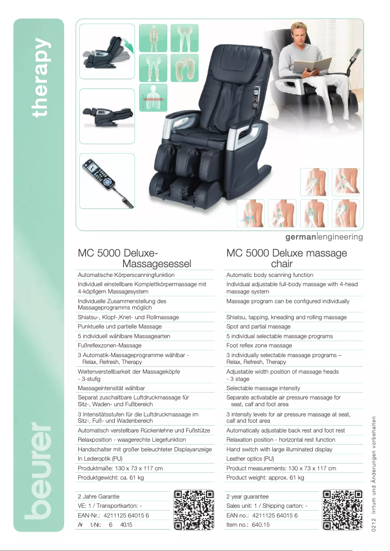 Page 1 de la notice Fiche technique Beurer MC 5000