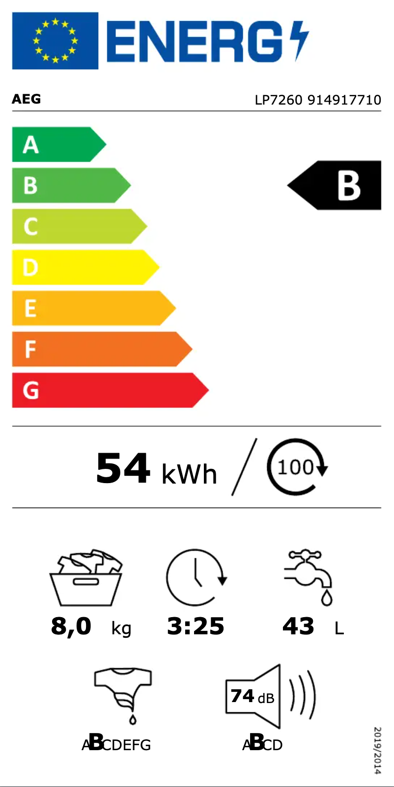 Page 1 de la notice Label énergétique AEG LP7260