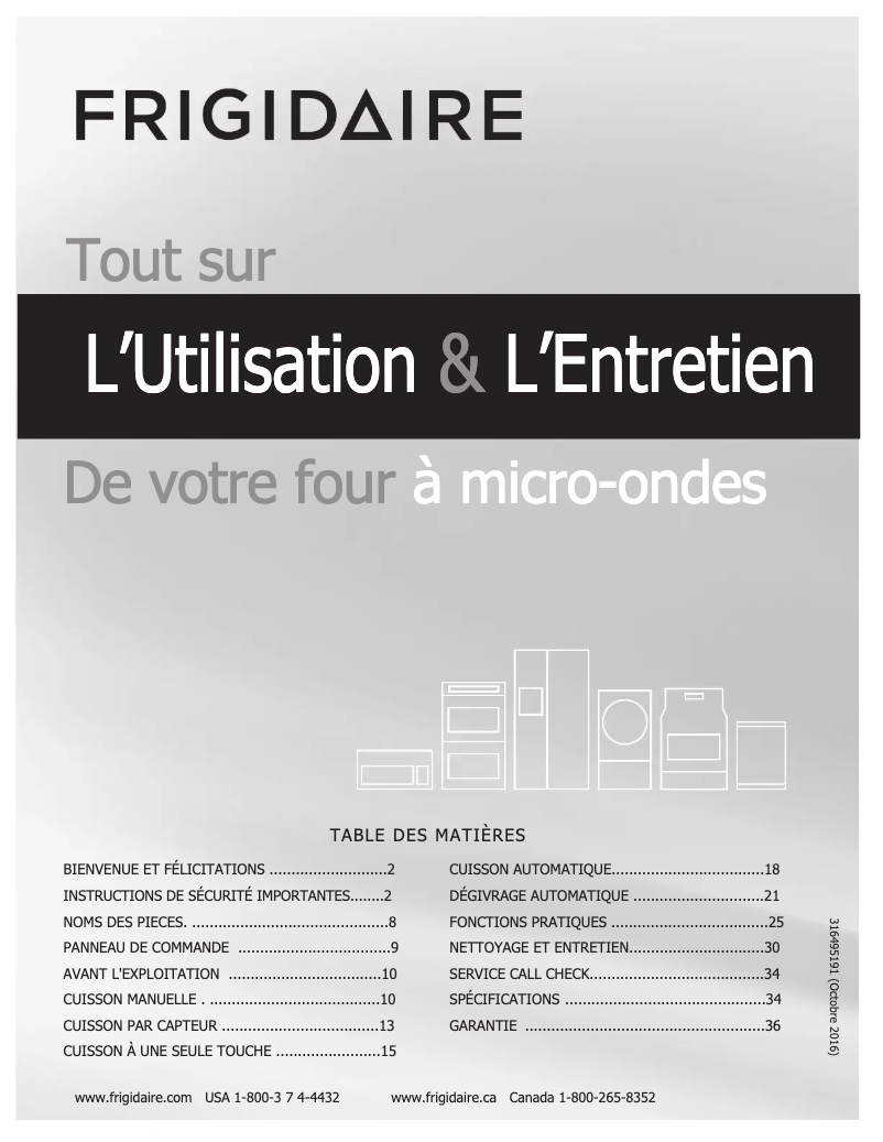 Page 1 de la notice Manuel utilisateur Frigidaire FGMV176NTB