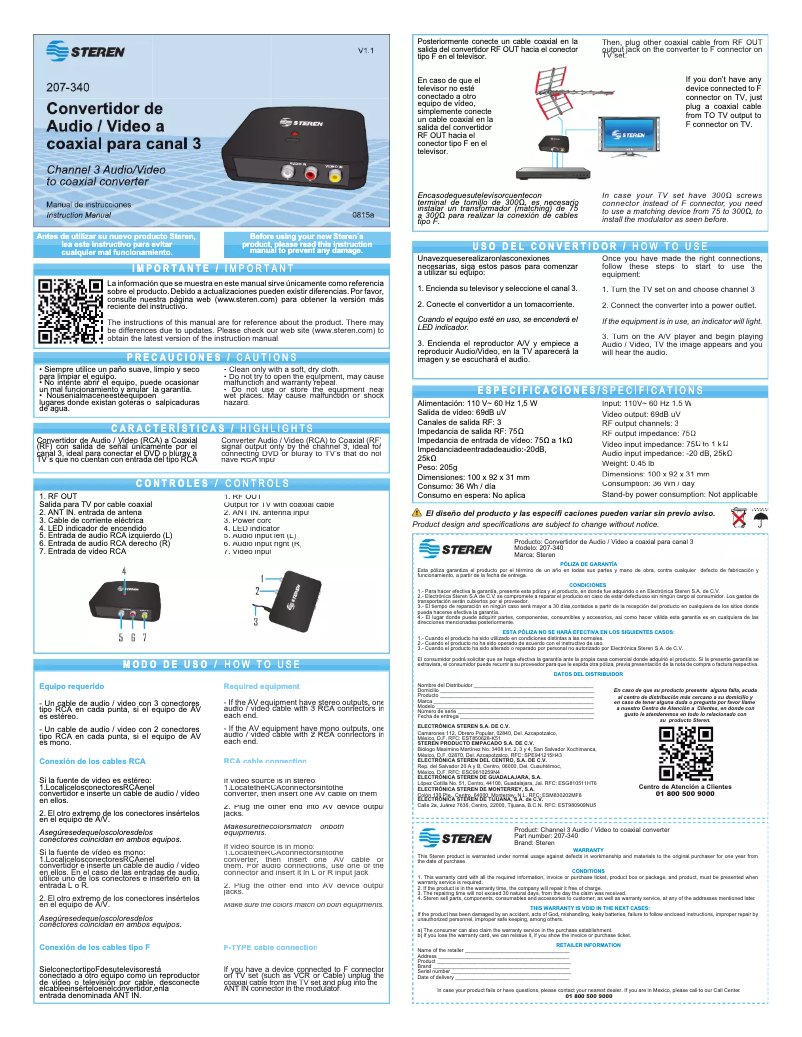 Page 1 de la notice Manuel utilisateur Steren 207-340