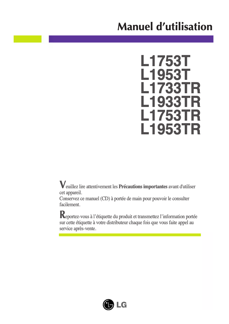 Page n°1 - Manuel utilisateur LG L1753T