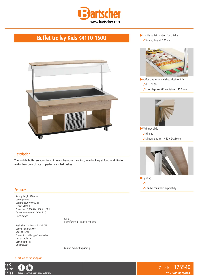 Page n°1 - Fiche technique Bartscher K4110-150U